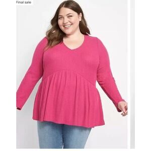 Lane Bryant Pink Waffle Knit Babydoll Swing Thermal Blouse Size 18/20 PLUS SIZE